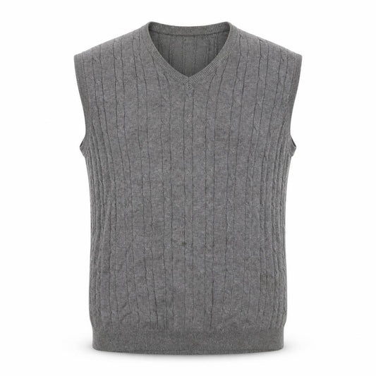 Marks and Spencer Men Grey XL Cable Knit Cotton V-Neck Vest Jumper