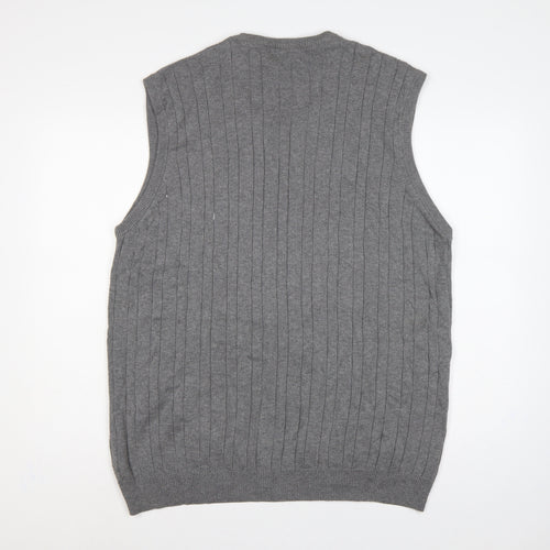 Marks and Spencer Men Grey XL Cable Knit Cotton V-Neck Vest Jumper