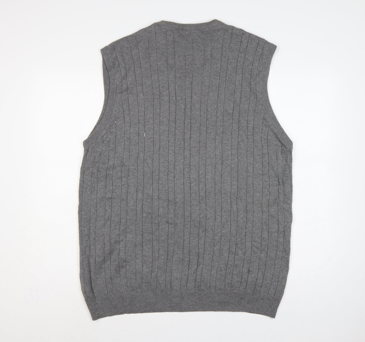 Marks and Spencer Men Grey XL Cable Knit Cotton V-Neck Vest Jumper