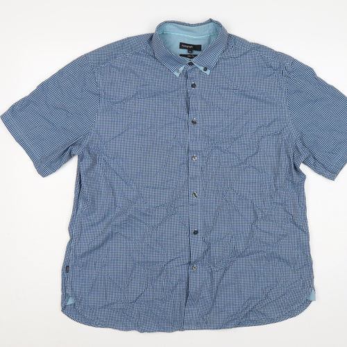 M&S Autograph Men’s Blue Check Slim Fit 2XL Short Sleeve Shirt