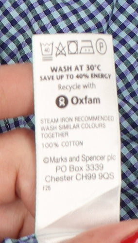M&S Autograph Men’s Blue Check Slim Fit 2XL Short Sleeve Shirt