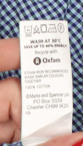 M&S Autograph Men’s Blue Check Slim Fit 2XL Short Sleeve Shirt