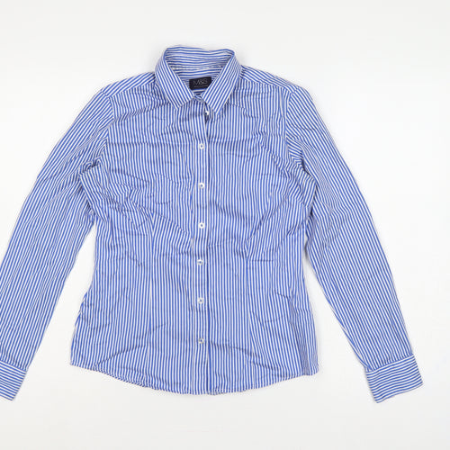 Marks and Spencer Women Blue Striped Cotton Button-Up Shirt UK 8