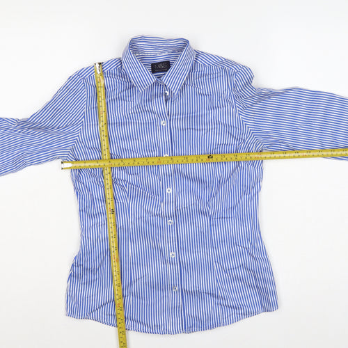Marks and Spencer Women Blue Striped Cotton Button-Up Shirt UK 8