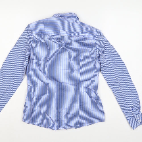 Marks and Spencer Women Blue Striped Cotton Button-Up Shirt UK 8