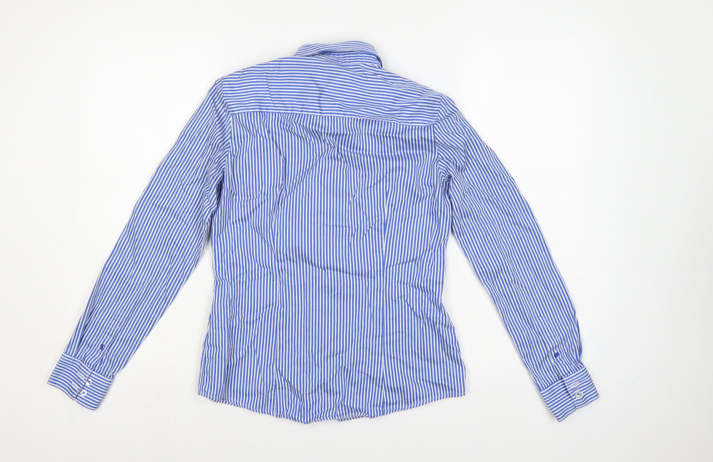 Marks and Spencer Women Blue Striped Cotton Button-Up Shirt UK 8