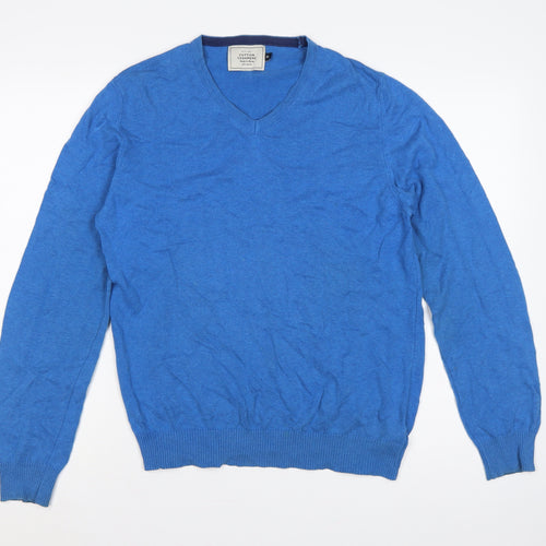 John Lewis Men's Blue M Cotton Cashmere V-Neck Pullover Jumper