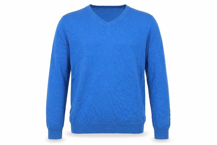 John Lewis Men's Blue M Cotton Cashmere V-Neck Pullover Jumper
