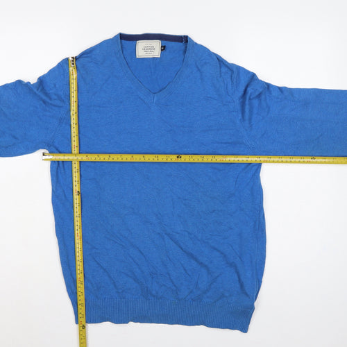 John Lewis Men's Blue M Cotton Cashmere V-Neck Pullover Jumper