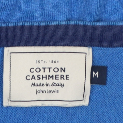 John Lewis Men's Blue M Cotton Cashmere V-Neck Pullover Jumper