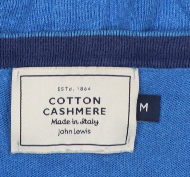 John Lewis Men's Blue M Cotton Cashmere V-Neck Pullover Jumper