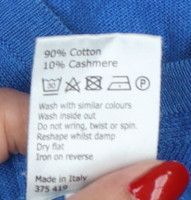 John Lewis Men's Blue M Cotton Cashmere V-Neck Pullover Jumper