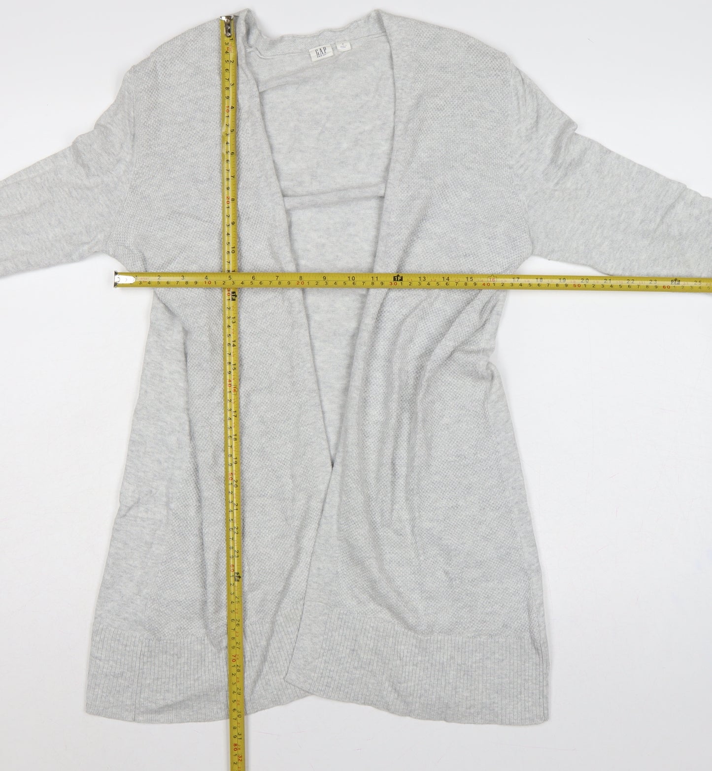 GAP Men Grey Cotton Open Knit Longline Cardigan Size M