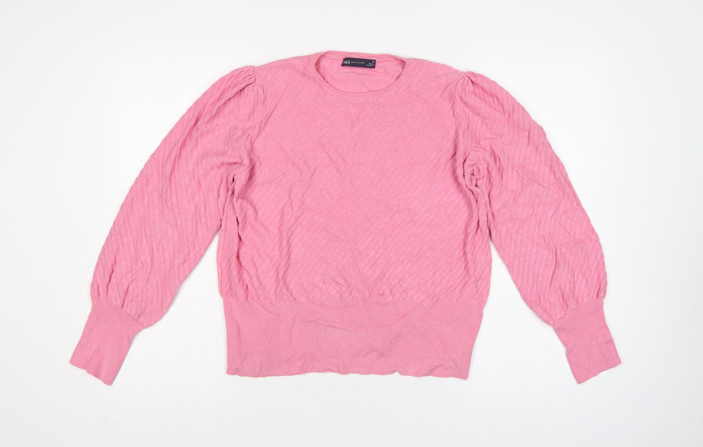 Marks and Spencer Women Pink Size 16 Balloon Sleeve Knit Jumper