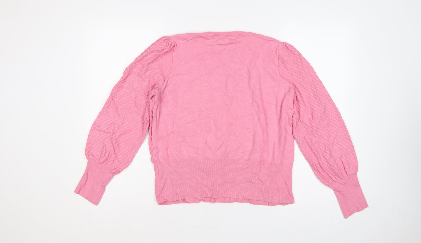 Marks and Spencer Women Pink Size 16 Balloon Sleeve Knit Jumper