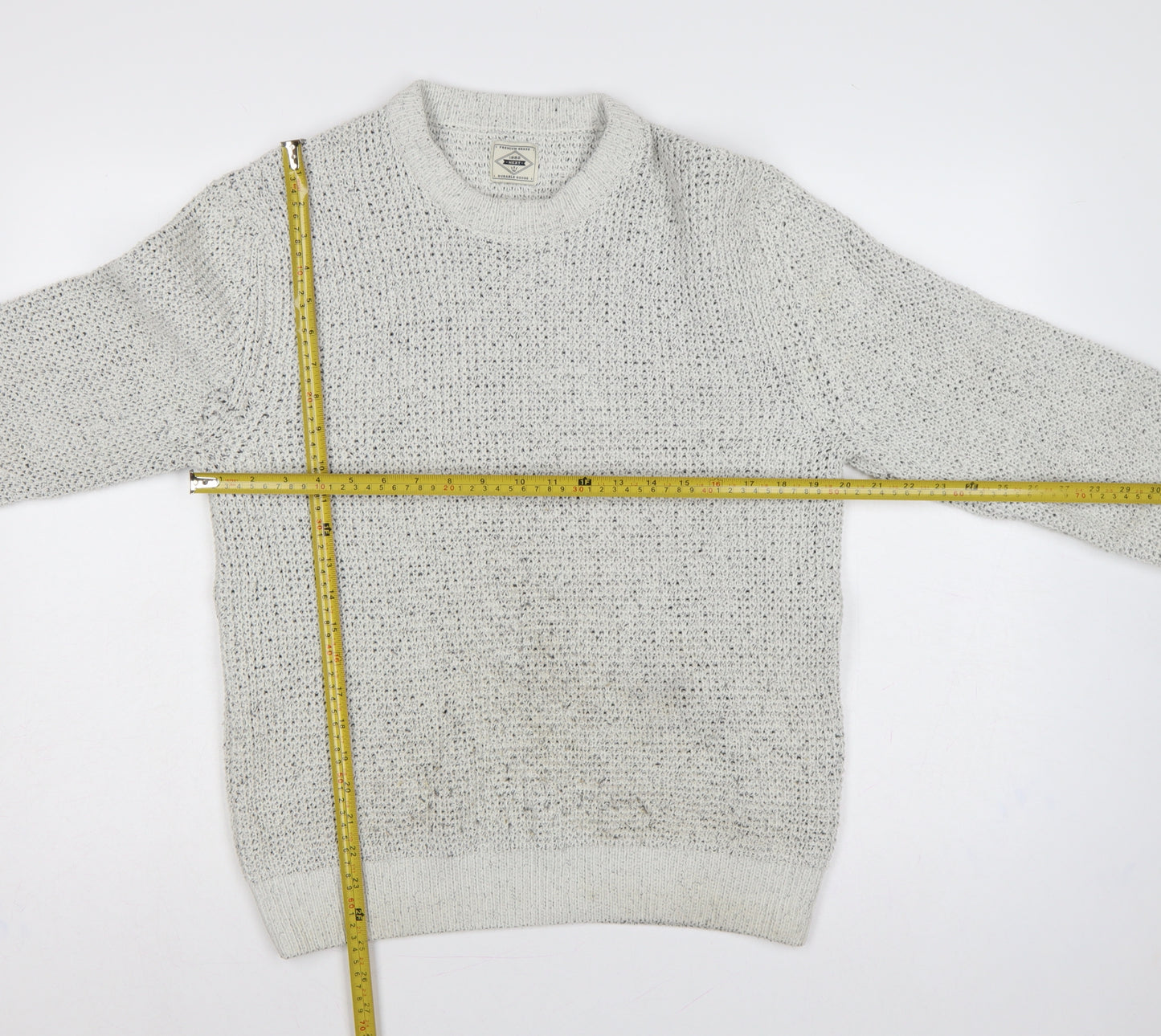 Next Men’s Ivory Fleck Knit Crew Neck Pullover Jumper Size S
