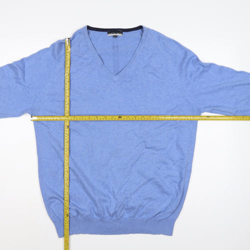 Austin Reed Men’s Blue XL Cotton Cashmere V-Neck Pullover Jumper