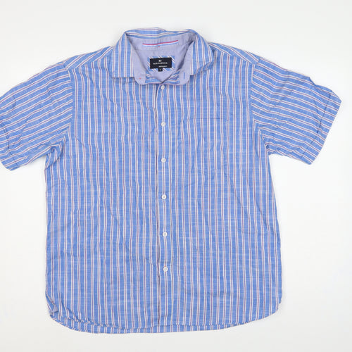Marks & Spencer Men Blue Large Regular Fit Striped Short Sleeve Shirt