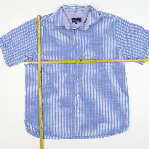 Marks & Spencer Men Blue Large Regular Fit Striped Short Sleeve Shirt