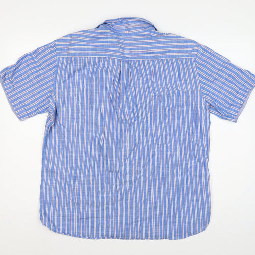 Marks & Spencer Men Blue Large Regular Fit Striped Short Sleeve Shirt