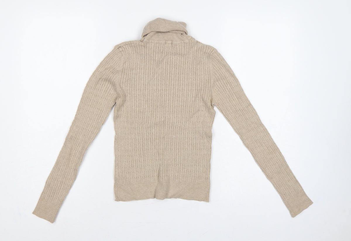 Brand and care label for Stradivarius Women Beige M Ribbed Roll Neck jumper