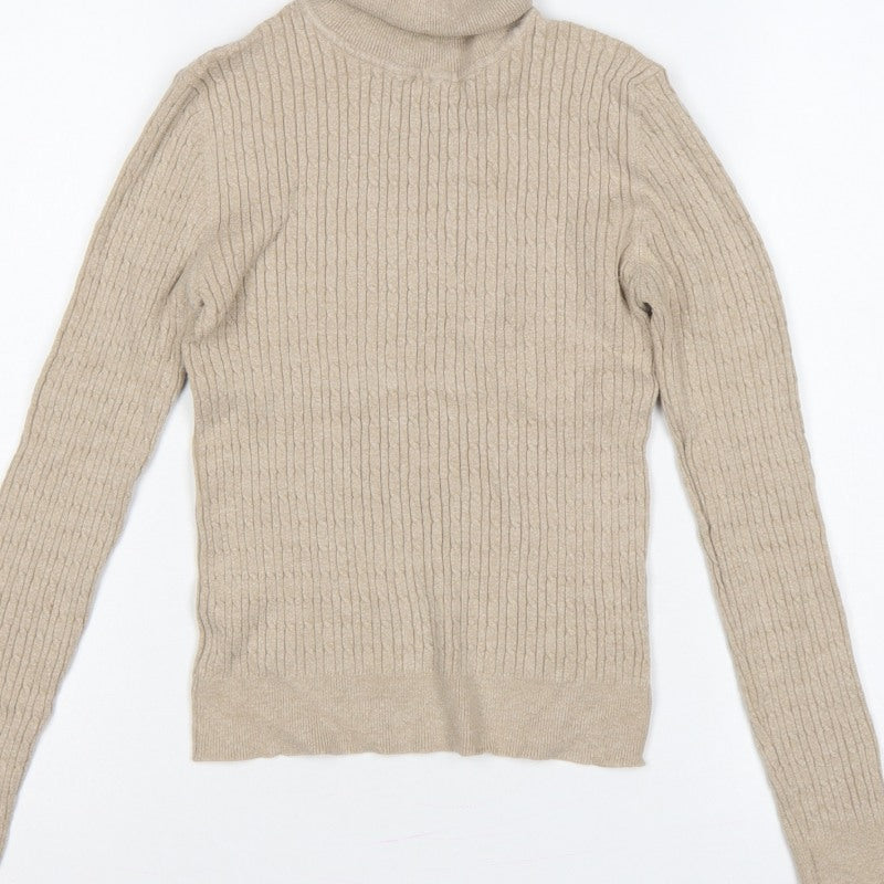Additional view of Stradivarius Women Beige M Ribbed Roll Neck jumper