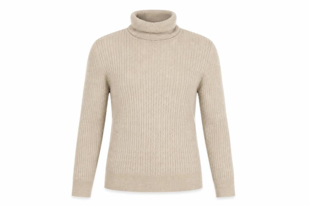 Front view of Stradivarius Women Beige M Ribbed Roll Neck jumper