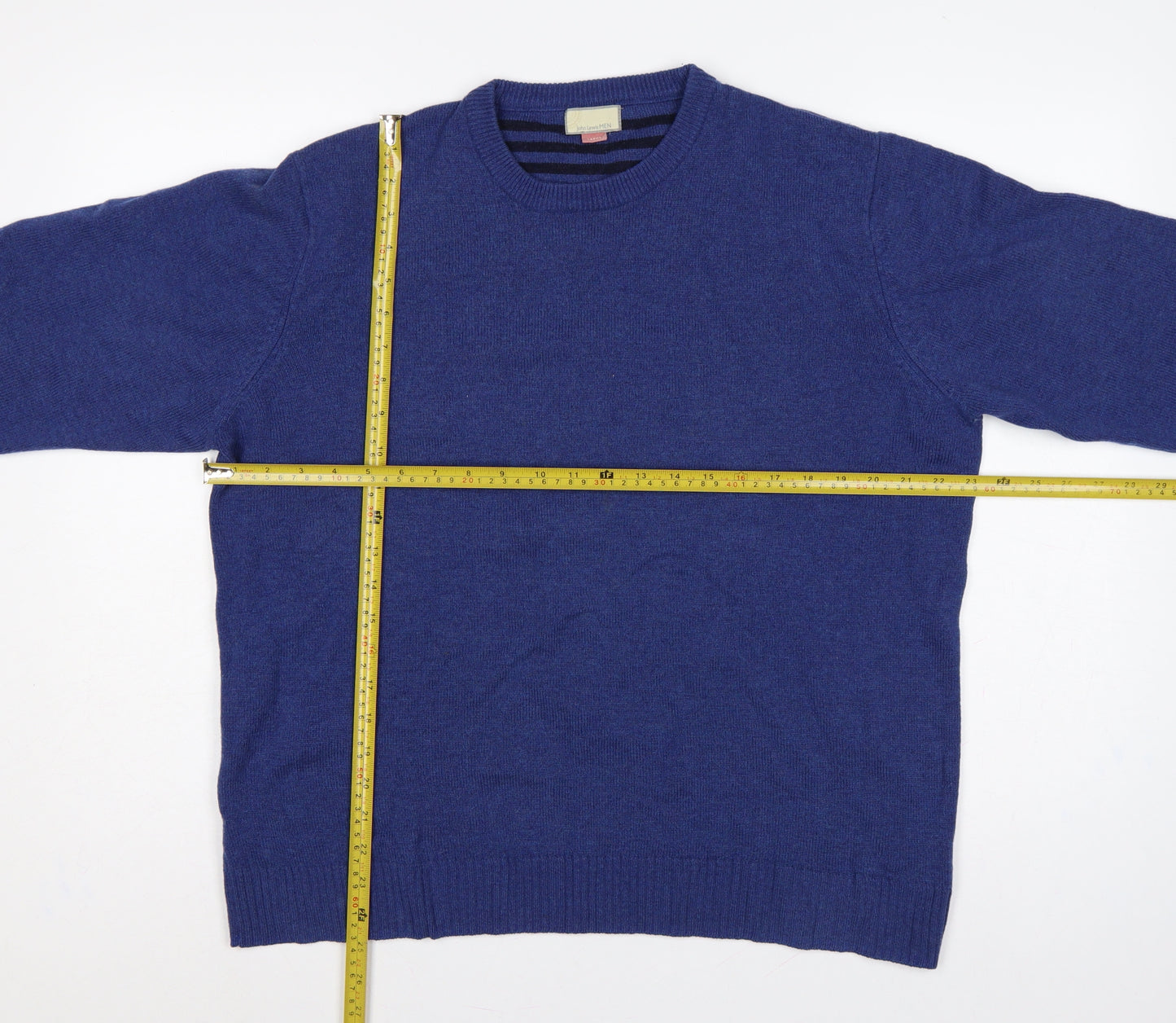 John Lewis Men Blue L Merino Cashmere Crew Neck Pullover Jumper