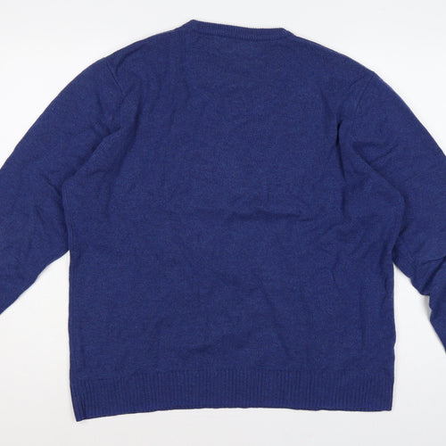 John Lewis Men Blue L Merino Cashmere Crew Neck Pullover Jumper