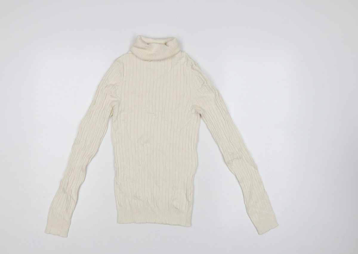 New Look Women’s Ivory Ribbed Roll Neck Jumper UK 8 Pullover
