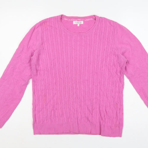 Tulchan Women’s Pink L Cable Knit Cotton Round Neck Pullover Jumper