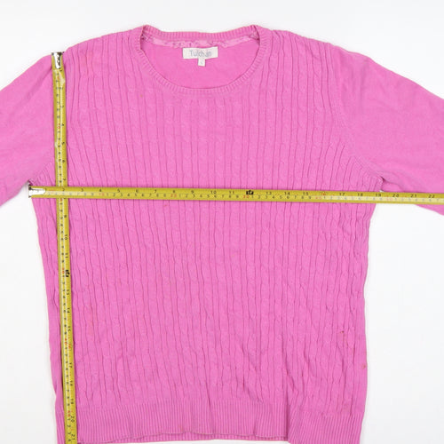Tulchan Women’s Pink L Cable Knit Cotton Round Neck Pullover Jumper