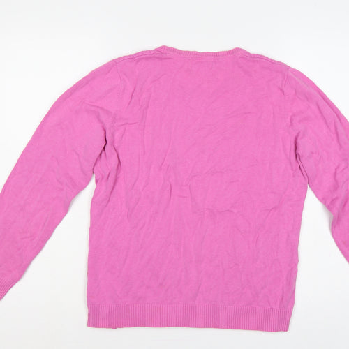 Tulchan Women’s Pink L Cable Knit Cotton Round Neck Pullover Jumper