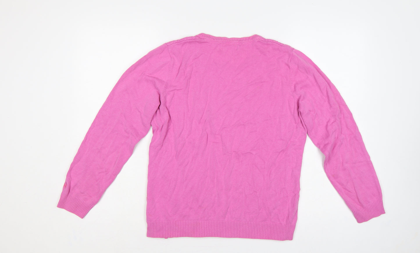 Tulchan Women’s Pink L Cable Knit Cotton Round Neck Pullover Jumper