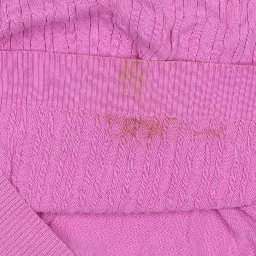 Tulchan Women’s Pink L Cable Knit Cotton Round Neck Pullover Jumper
