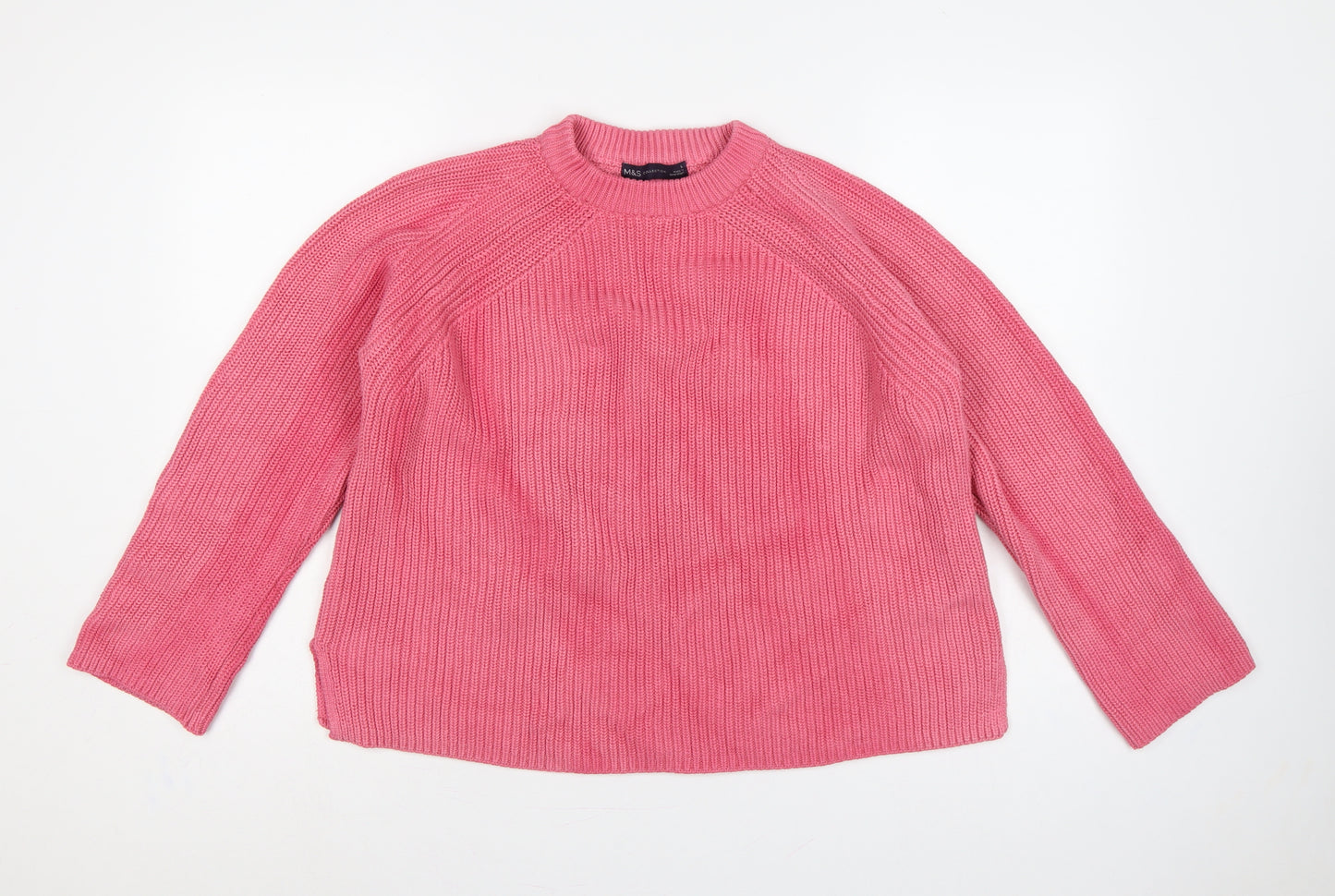 Marks & Spencer Women Pink L Chunky Knit Raglan Pullover Jumper