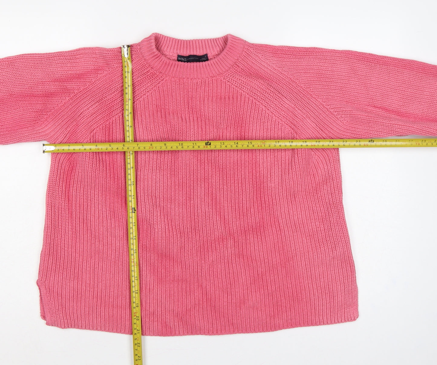 Marks & Spencer Women Pink L Chunky Knit Raglan Pullover Jumper