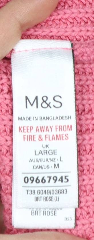 Marks & Spencer Women Pink L Chunky Knit Raglan Pullover Jumper