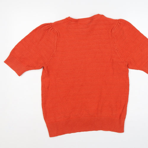 Marks and Spencer Women Orange Size 18 Cotton Knit Puff Sleeve Jumper