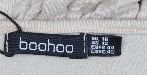 Boohoo Women Beige UK 16 Trapeze Swing Jersey Dress Balloon Sleeves