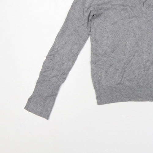 Zara Women Grey Size S V-Neck Fine Knit Long Sleeve Pullover Jumper