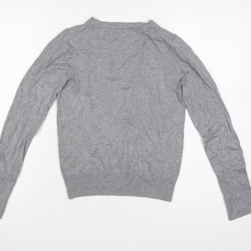 Zara Women Grey Size S V-Neck Fine Knit Long Sleeve Pullover Jumper