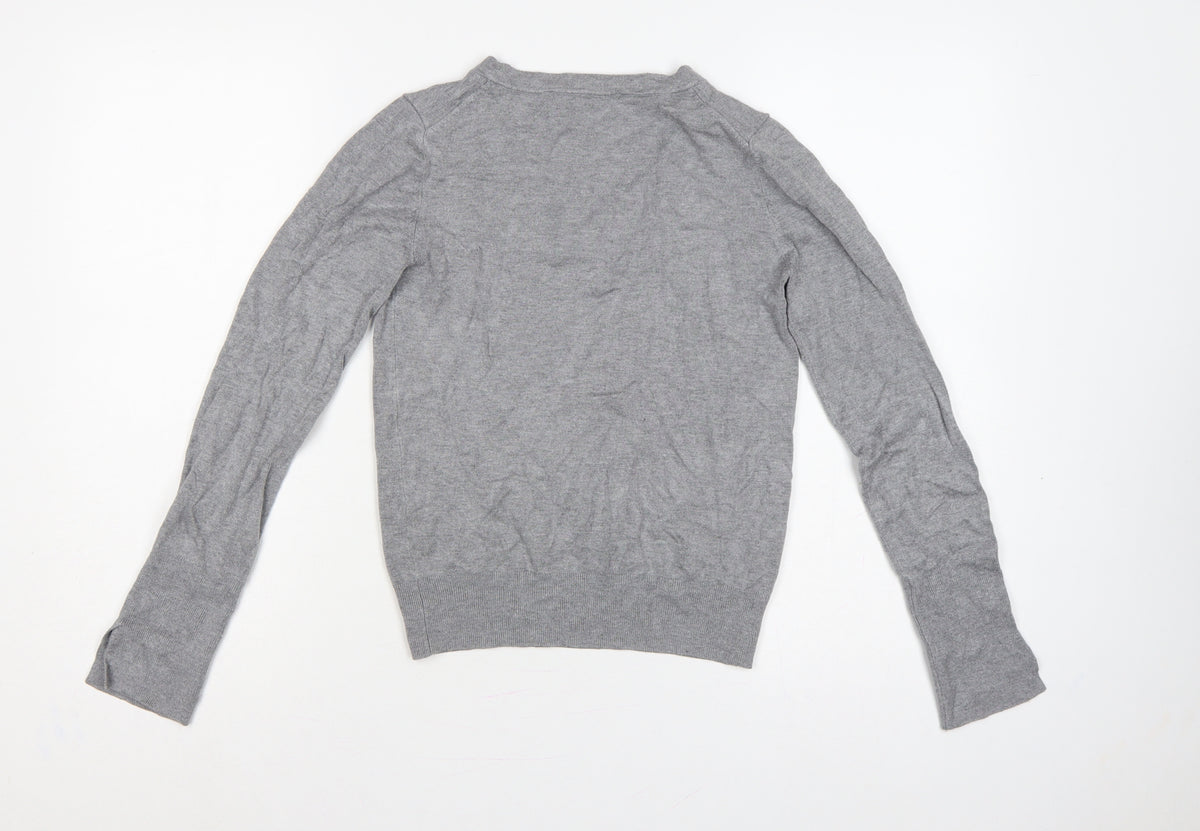 Zara Women Grey Size S V-Neck Fine Knit Long Sleeve Pullover Jumper