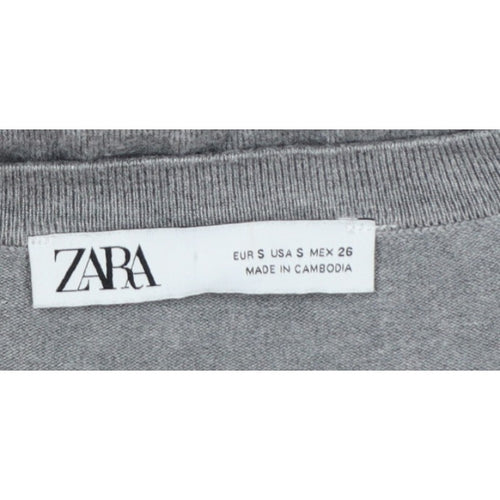 Zara Women Grey Size S V-Neck Fine Knit Long Sleeve Pullover Jumper