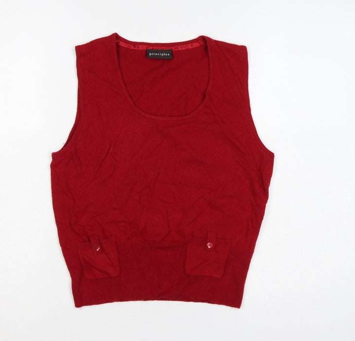 Principles Women Red UK 12 Sleeveless Scoop Neck Pocket Knit Jumper Vest
