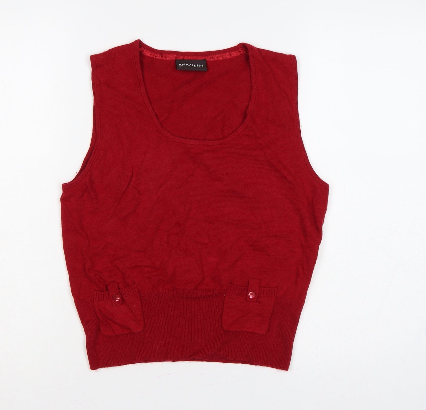 Principles Women Red UK 12 Sleeveless Scoop Neck Pocket Knit Jumper Vest