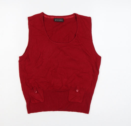 Principles Women Red UK 12 Sleeveless Scoop Neck Pocket Knit Jumper Vest