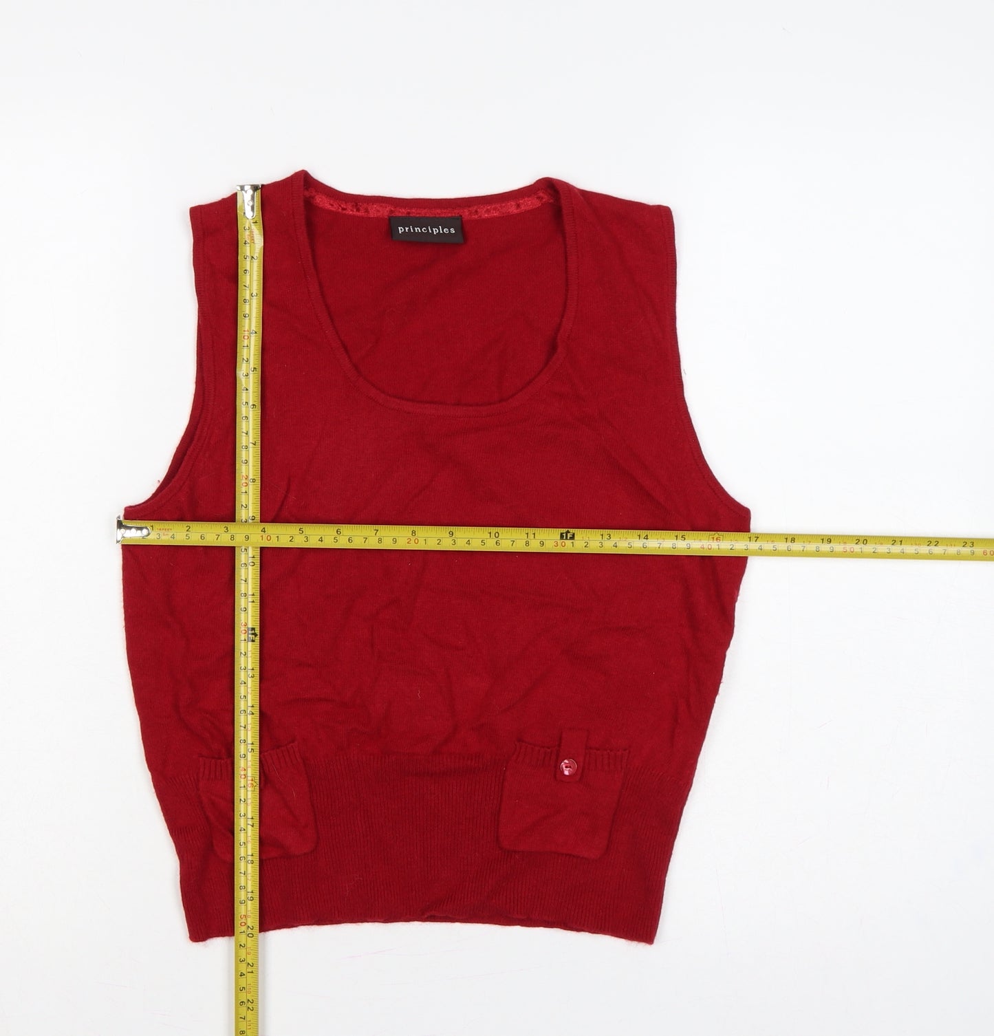 Principles Women Red UK 12 Sleeveless Scoop Neck Pocket Knit Jumper Vest