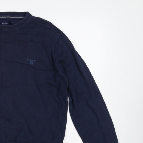GANT Men’s Blue L Crew Neck Logo Knit Pullover Jumper