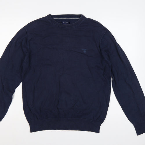 GANT Men’s Blue L Crew Neck Logo Knit Pullover Jumper